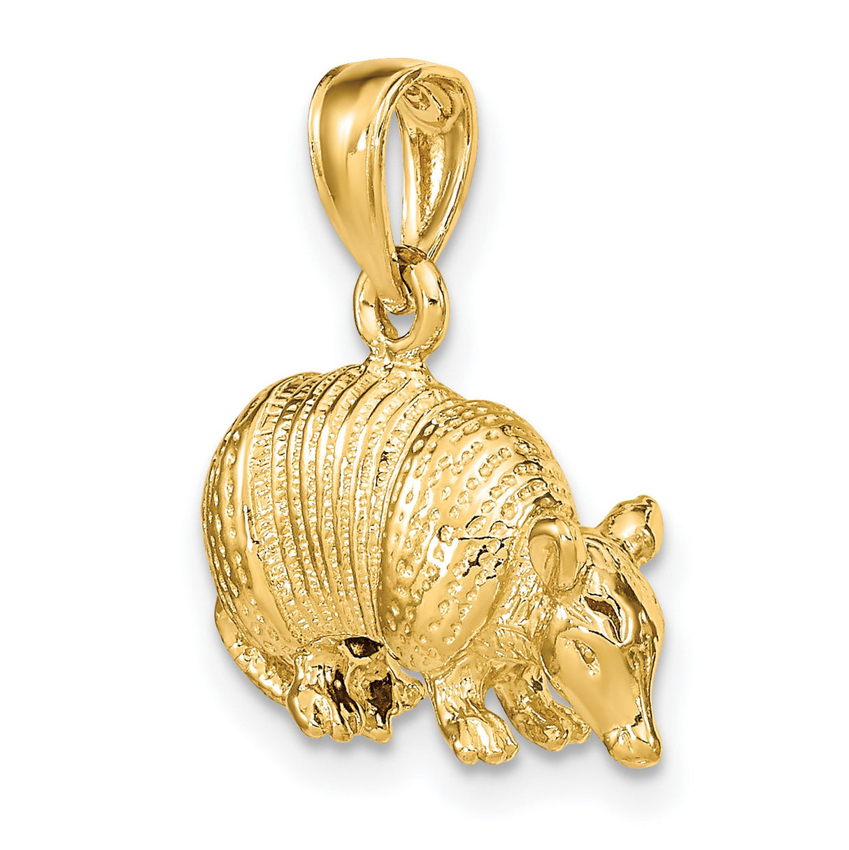 14k Yellow Gold Armadillo Pendant, Realistic Textured Animal Jewelry, Southwestern Wildlife Design
