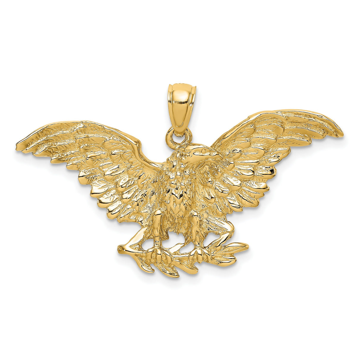 14k Yellow Gold Eagle Pendant with Spread Wings and Olive Branches, Patriotic Military Design