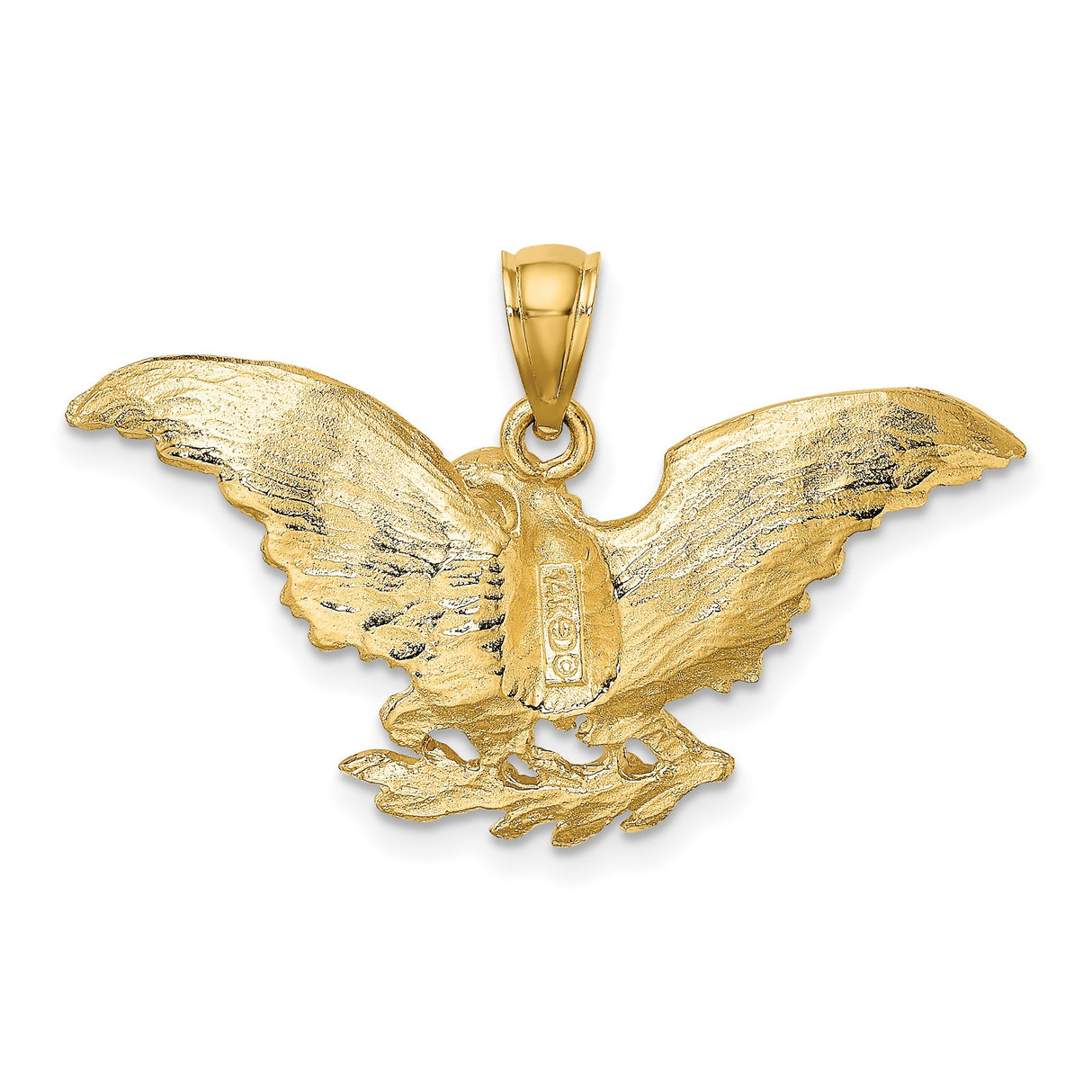 14k Yellow Gold Eagle Pendant with Outstretched Wings and Talons, Patriotic Symbol for Men