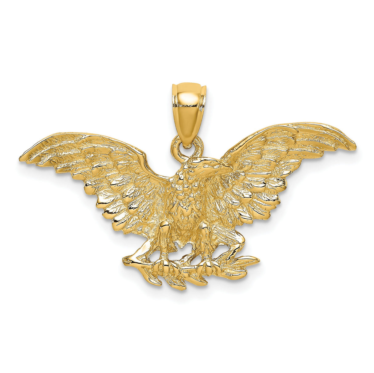14k Yellow Gold Eagle Pendant with Outstretched Wings and Talons, Patriotic Symbol for Men