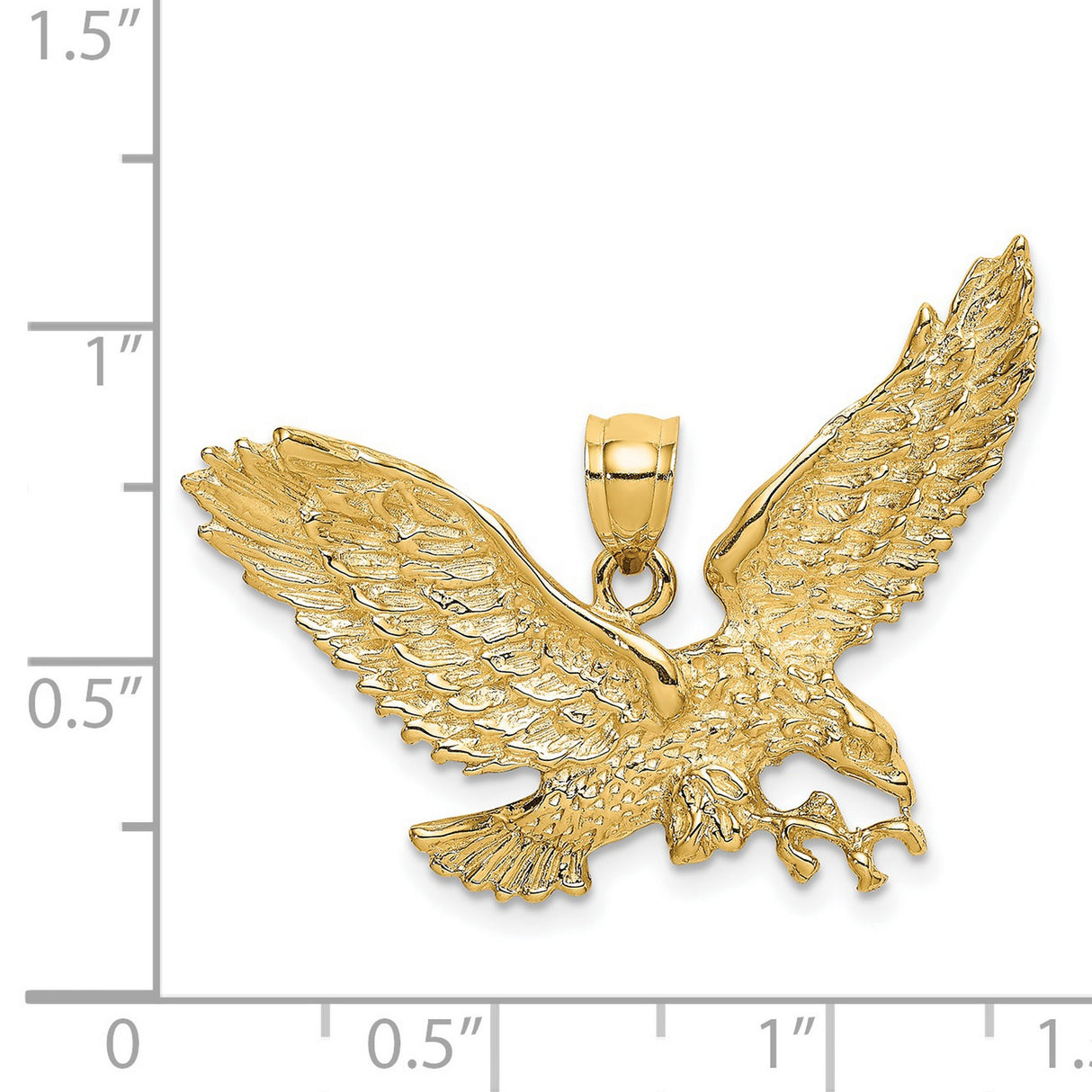 14k Yellow Gold Flying Eagle Pendant, Spread Wings Military Style, Patriotic Bird Design for Men