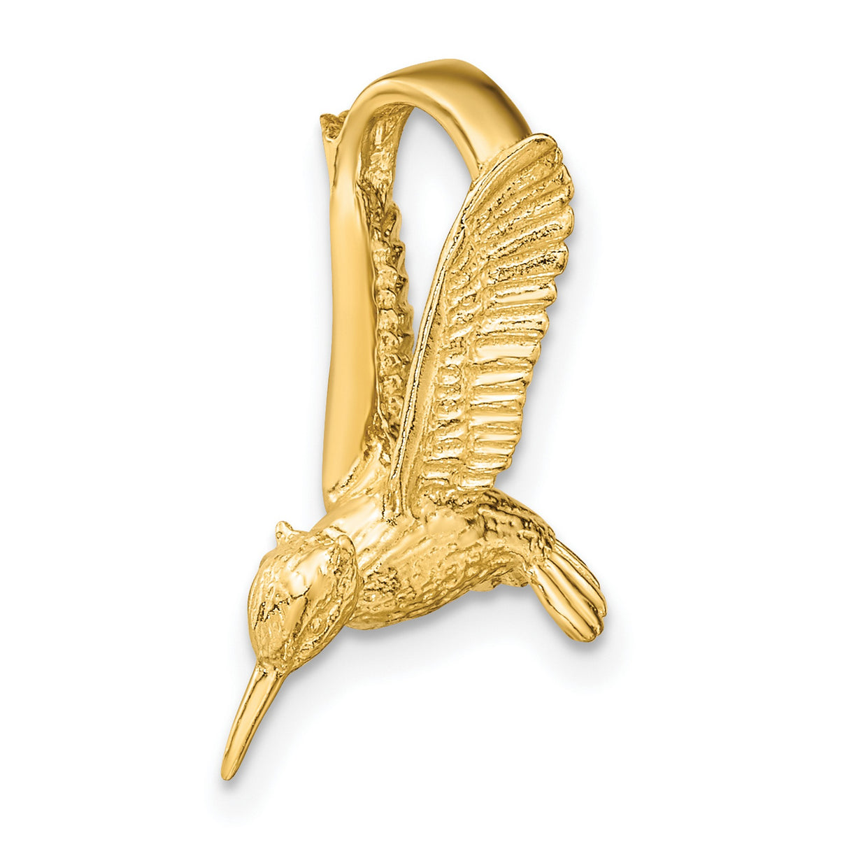 14k Yellow Gold Hummingbird Pendant with Detailed Wings, Nature-Inspired Bird Charm for Women
