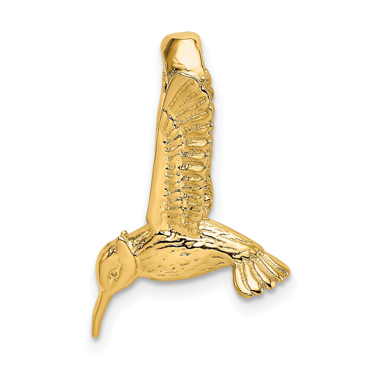 14k Yellow Gold Hummingbird Pendant with Detailed Wings, Nature-Inspired Bird Charm for Women