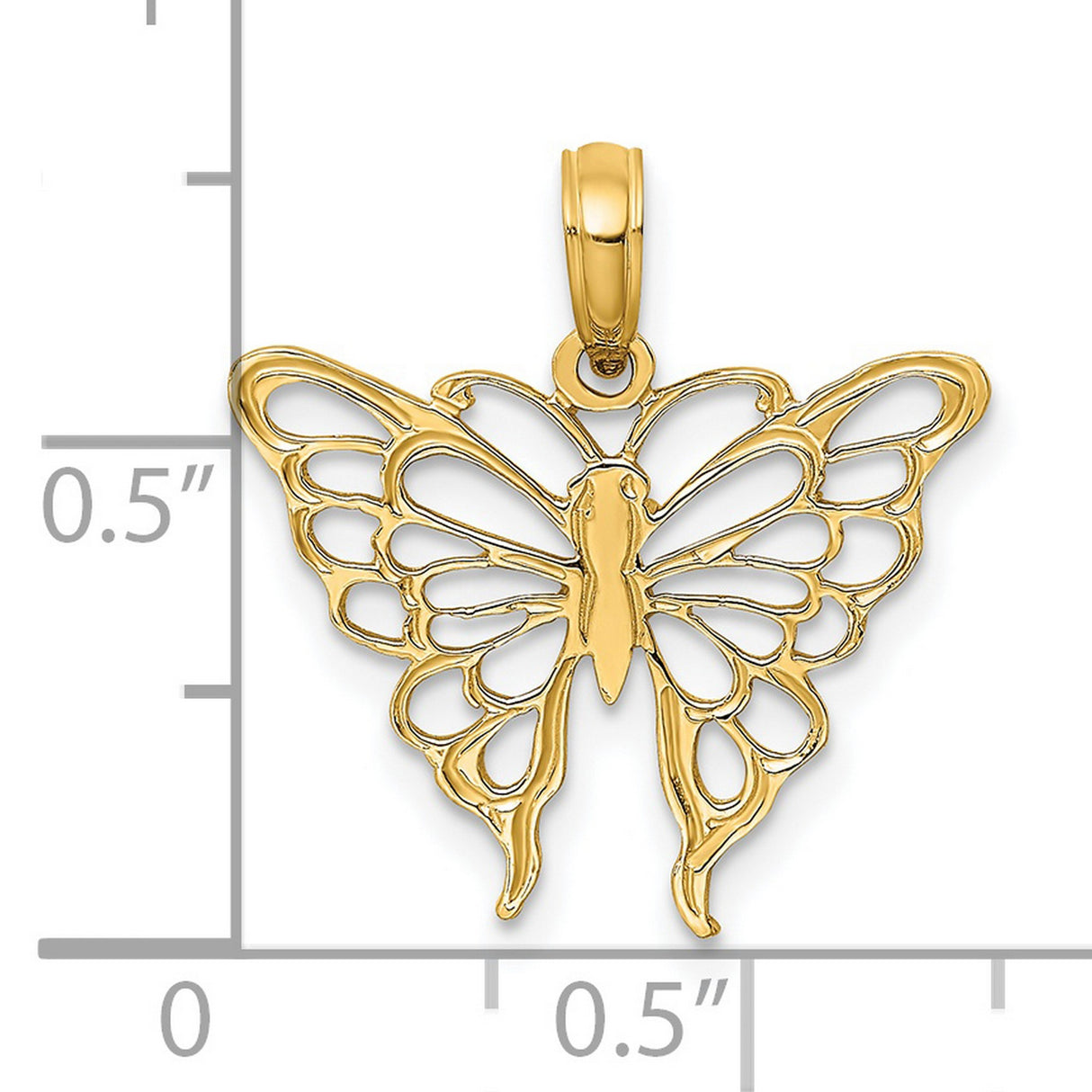14k Yellow Gold Butterfly Pendant with Openwork Design, Nature-Inspired Jewelry for Women