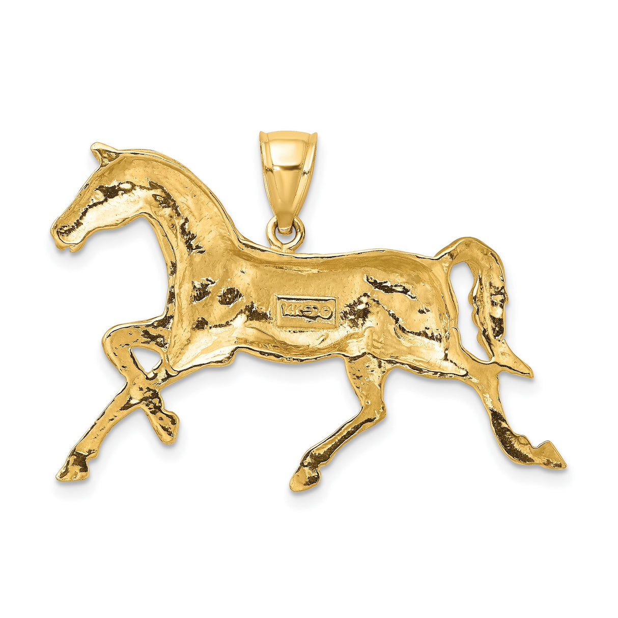 14k Yellow Gold Horse Pendant, Detailed Trotting Design, Western Equestrian Jewelry for Women or Unisex