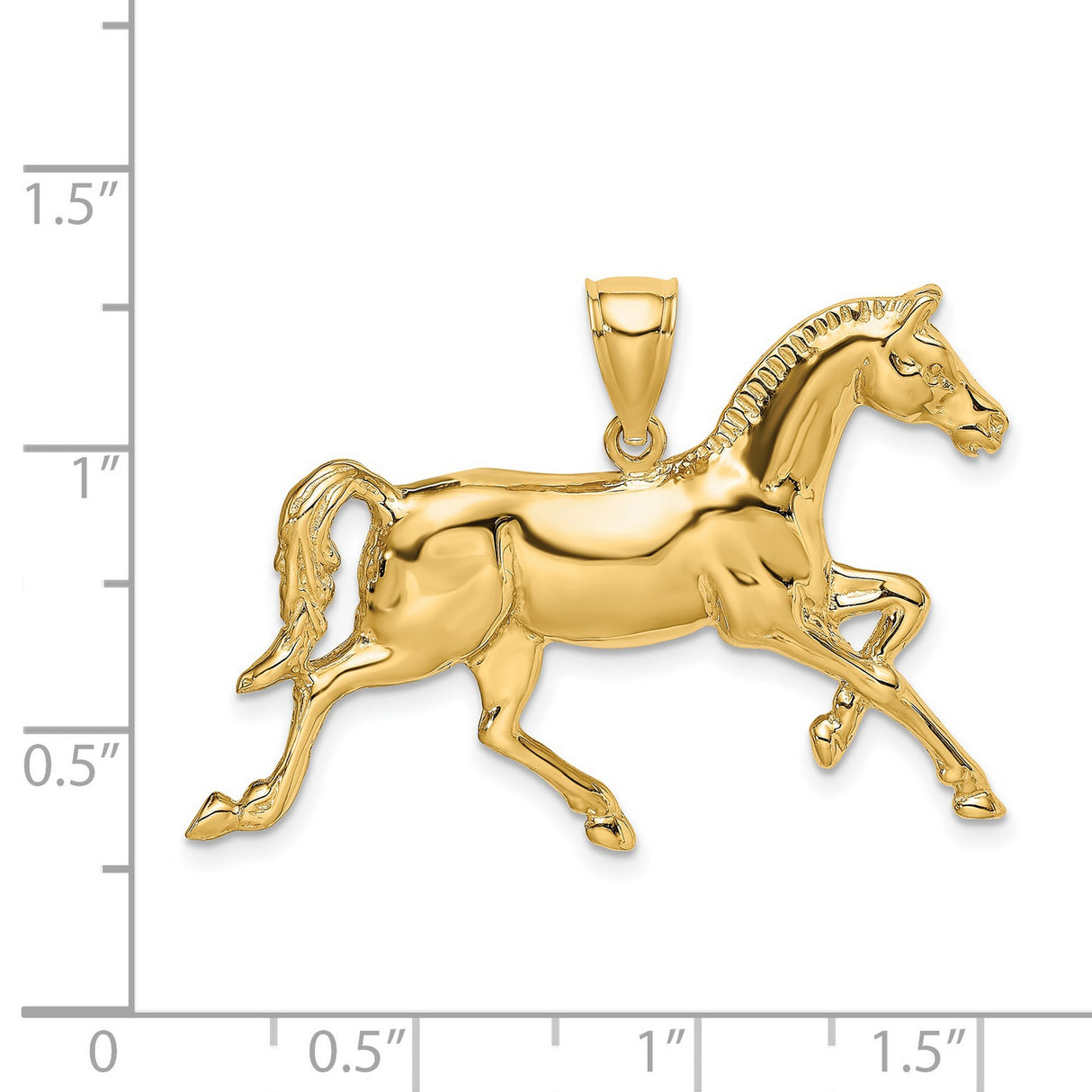 14k Yellow Gold Horse Pendant, Detailed Trotting Design, Western Equestrian Jewelry for Women or Unisex