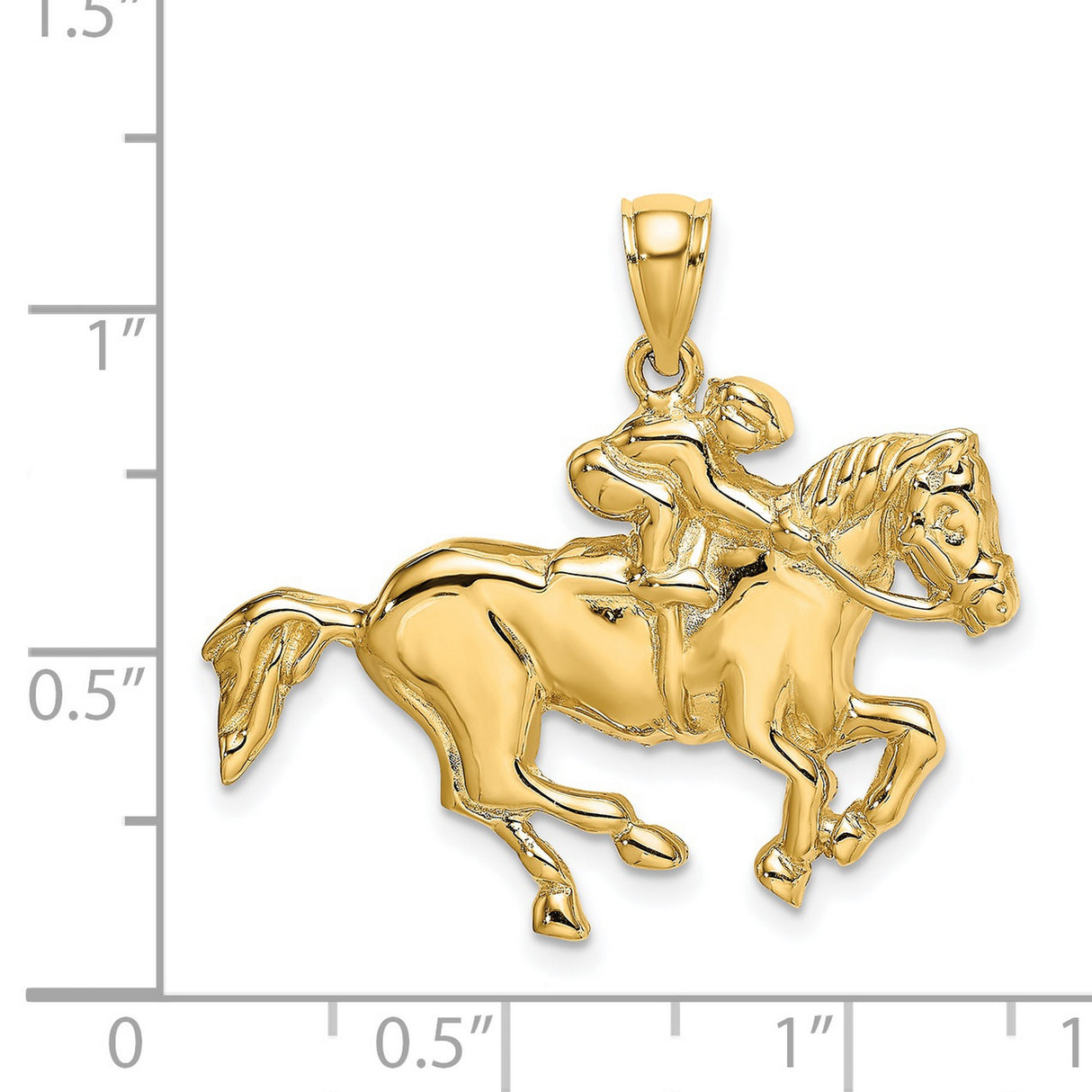 14k Yellow Gold Horse and Jockey Pendant, Galloping Racehorse Equestrian Charm