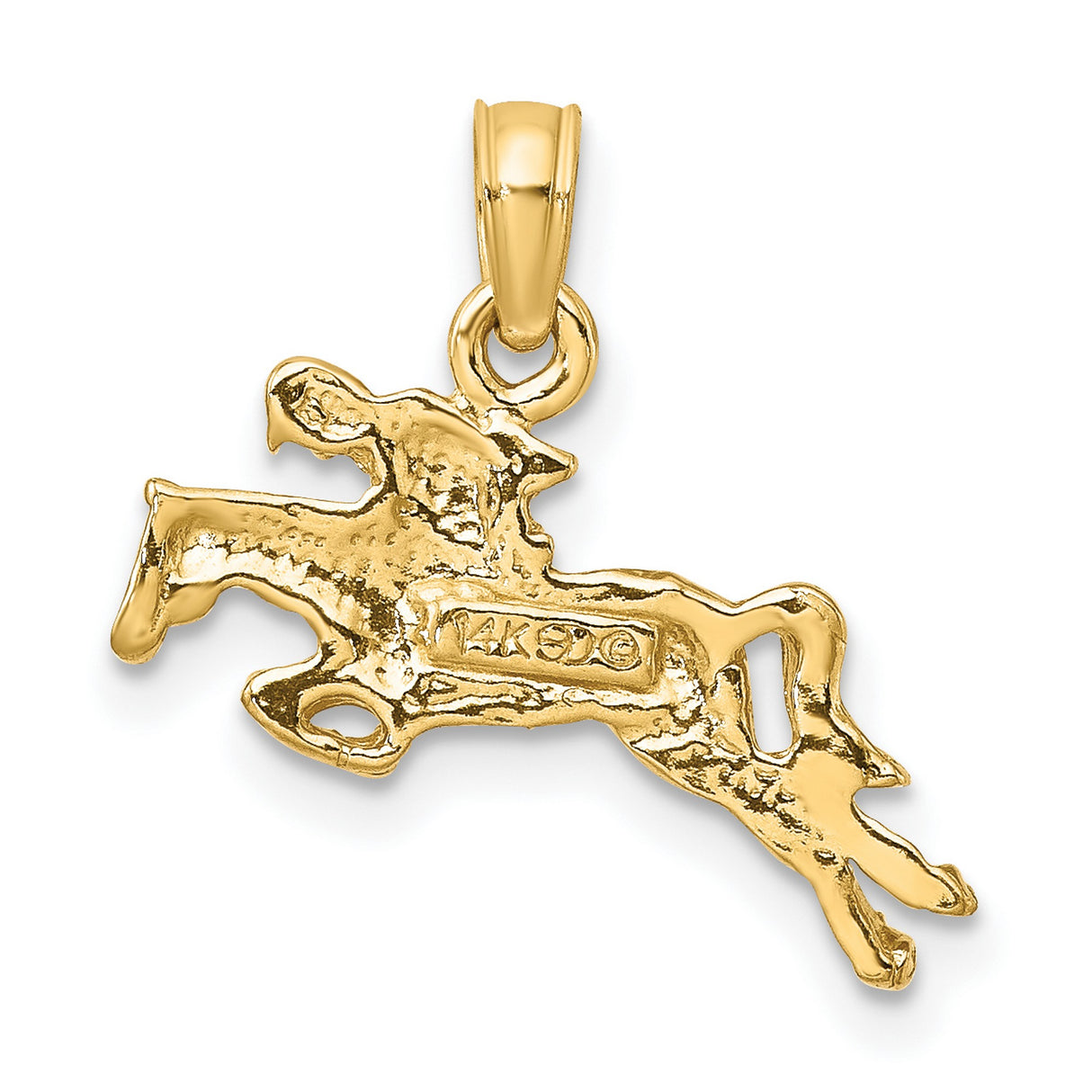 14k Yellow Gold Equestrian Pendant with Jumping Horse and Rider Motif