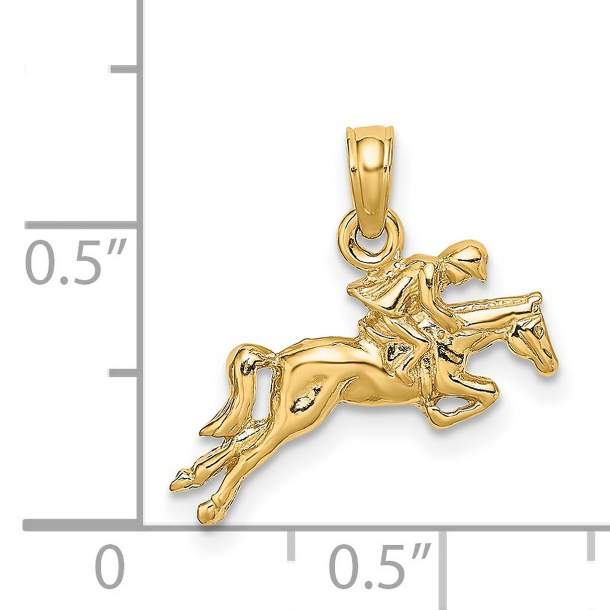 14k Yellow Gold Equestrian Pendant with Jumping Horse and Rider Motif