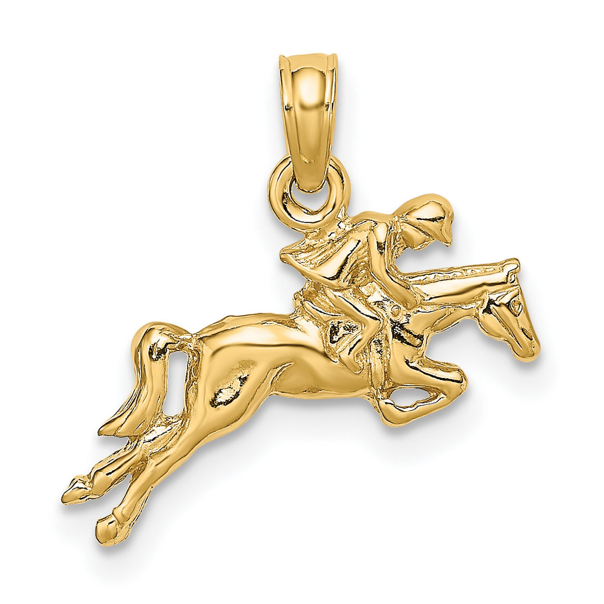 14k Yellow Gold Equestrian Pendant with Jumping Horse and Rider Motif