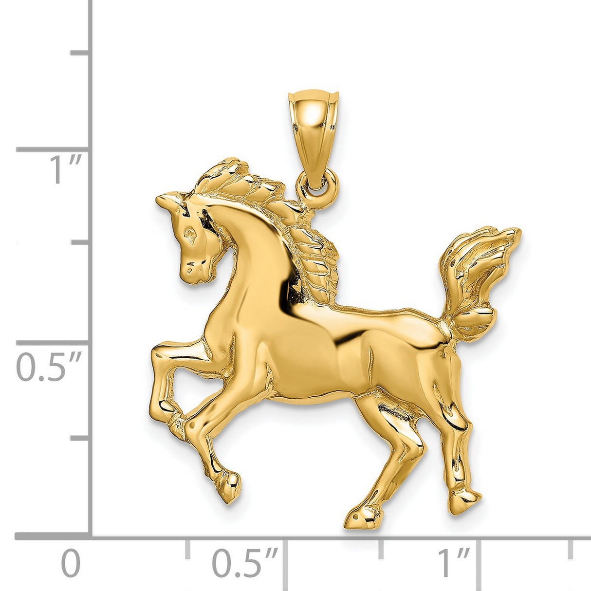 14k Yellow Gold Prancing Stallion Pendant, Solid Horse Silhouette Charm, Equestrian Style