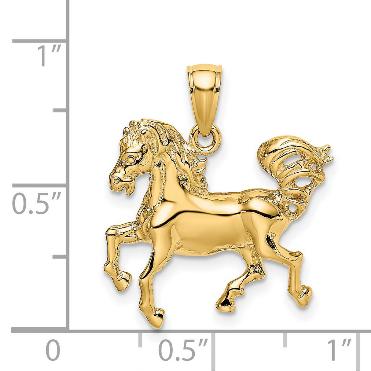 14k Yellow Gold Horse Pendant with Prancing Stallion Design, Equestrian Animal Charm for Women