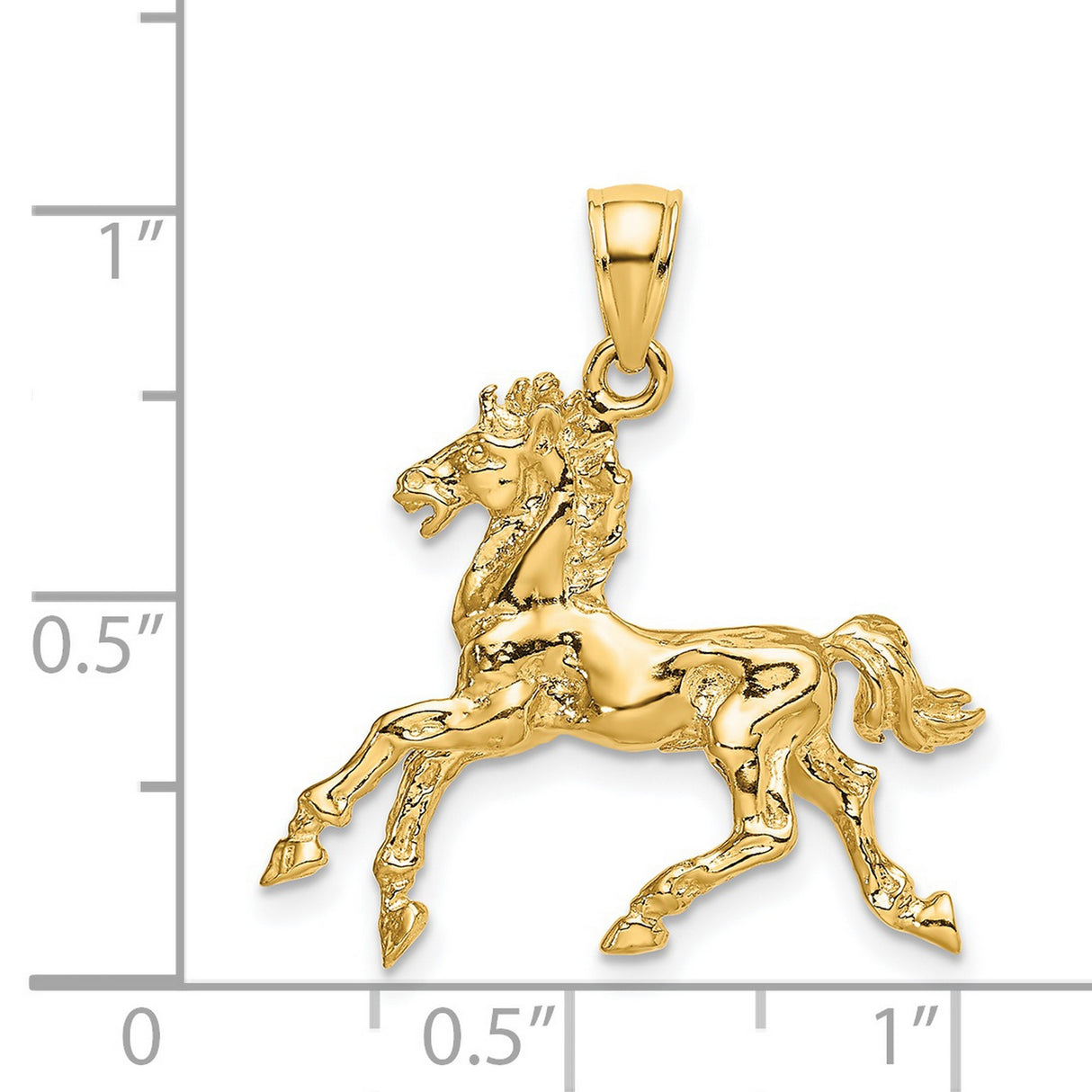 14k Yellow Gold Horse Pendant, Running Horse Charm with Western Equestrian Design