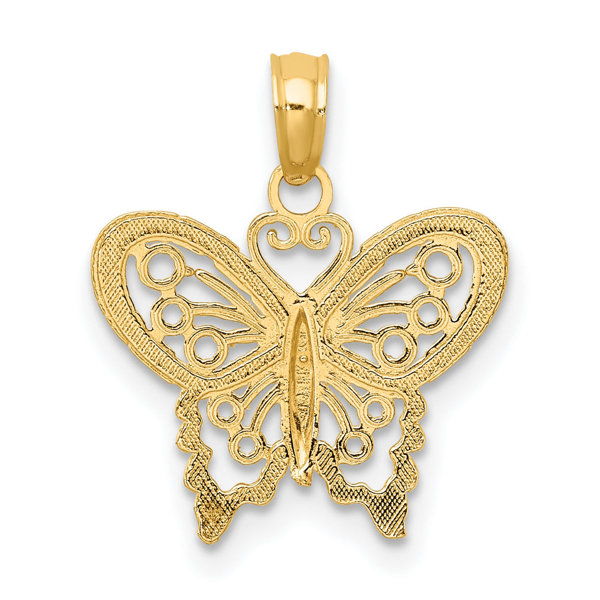 14k Yellow Gold Butterfly Pendant, Delicate Filigree Charm with Nature-Inspired Design for Women