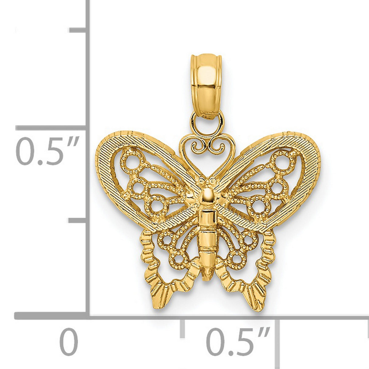 14k Yellow Gold Butterfly Pendant, Delicate Filigree Charm with Nature-Inspired Design for Women