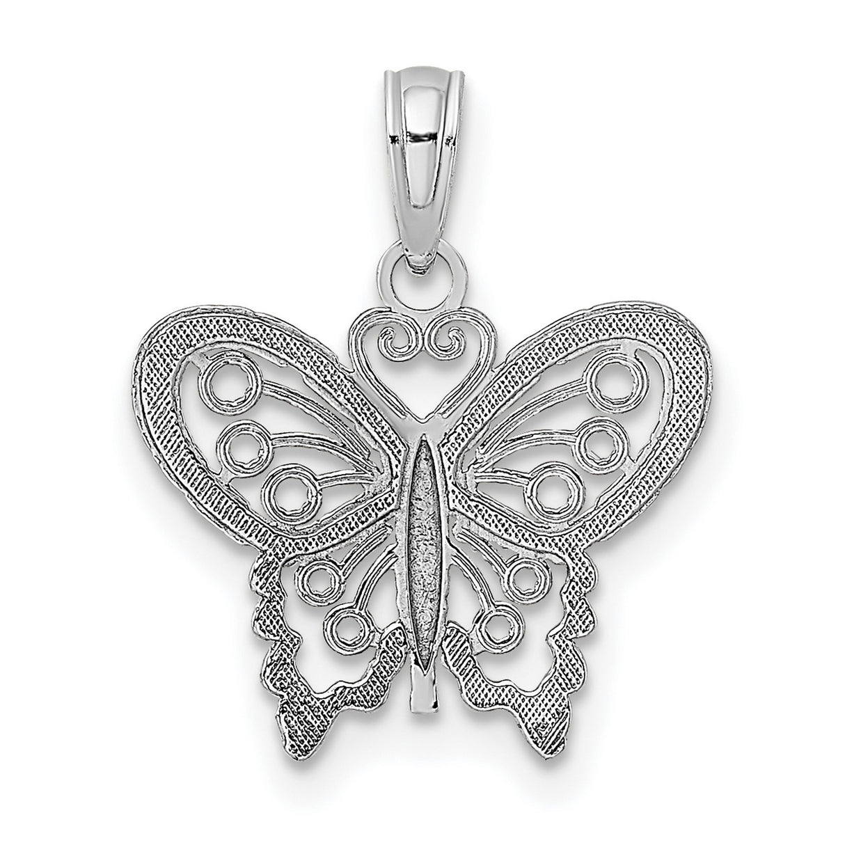 14k White Gold Butterfly Pendant with Filigree Design, Symbol of Renewal and Transformation