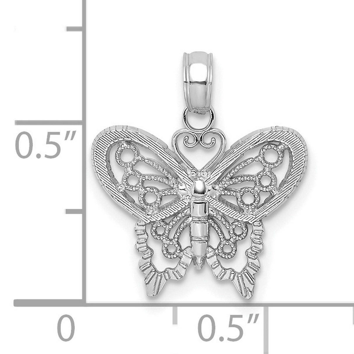 14k White Gold Butterfly Pendant with Filigree Design, Symbol of Renewal and Transformation