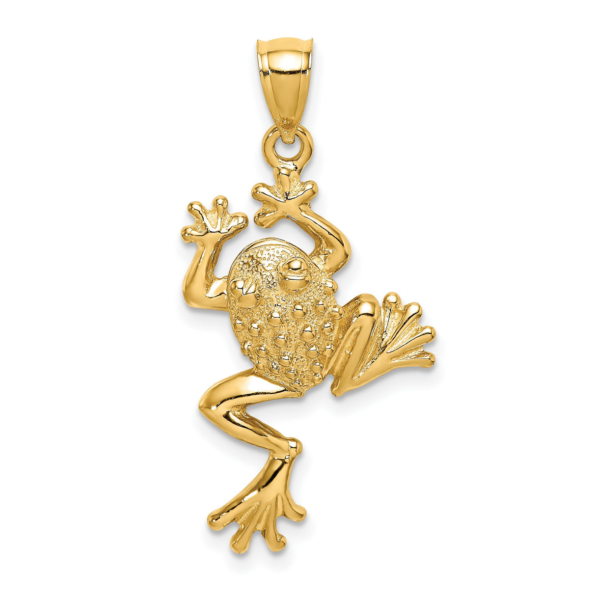 14k Yellow Gold Frog Pendant with Textured Design, Nature-Inspired Animal Amulet Jewelry