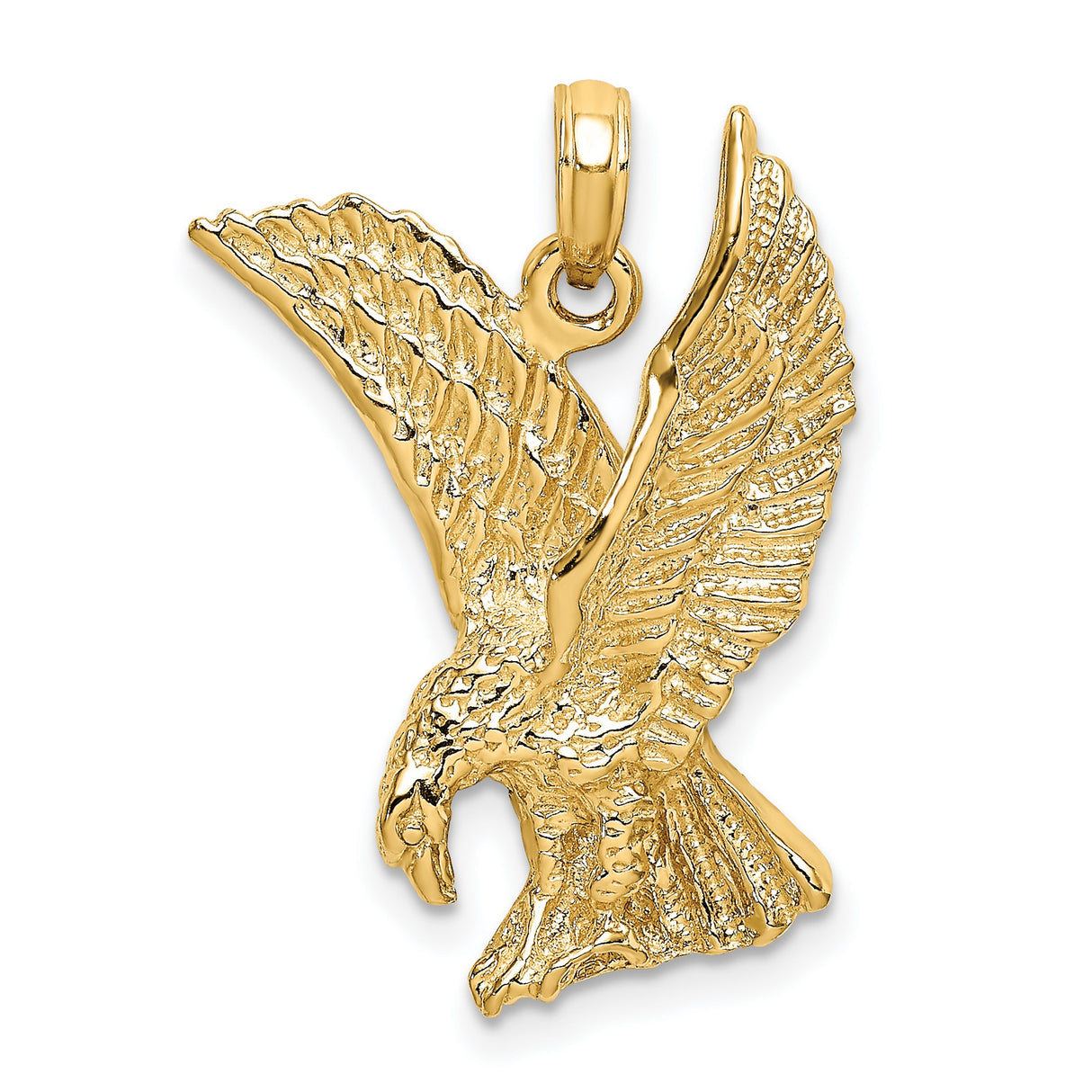 14k Yellow Gold Eagle Pendant with Detailed Wings, Symbol of Strength and Patriotism