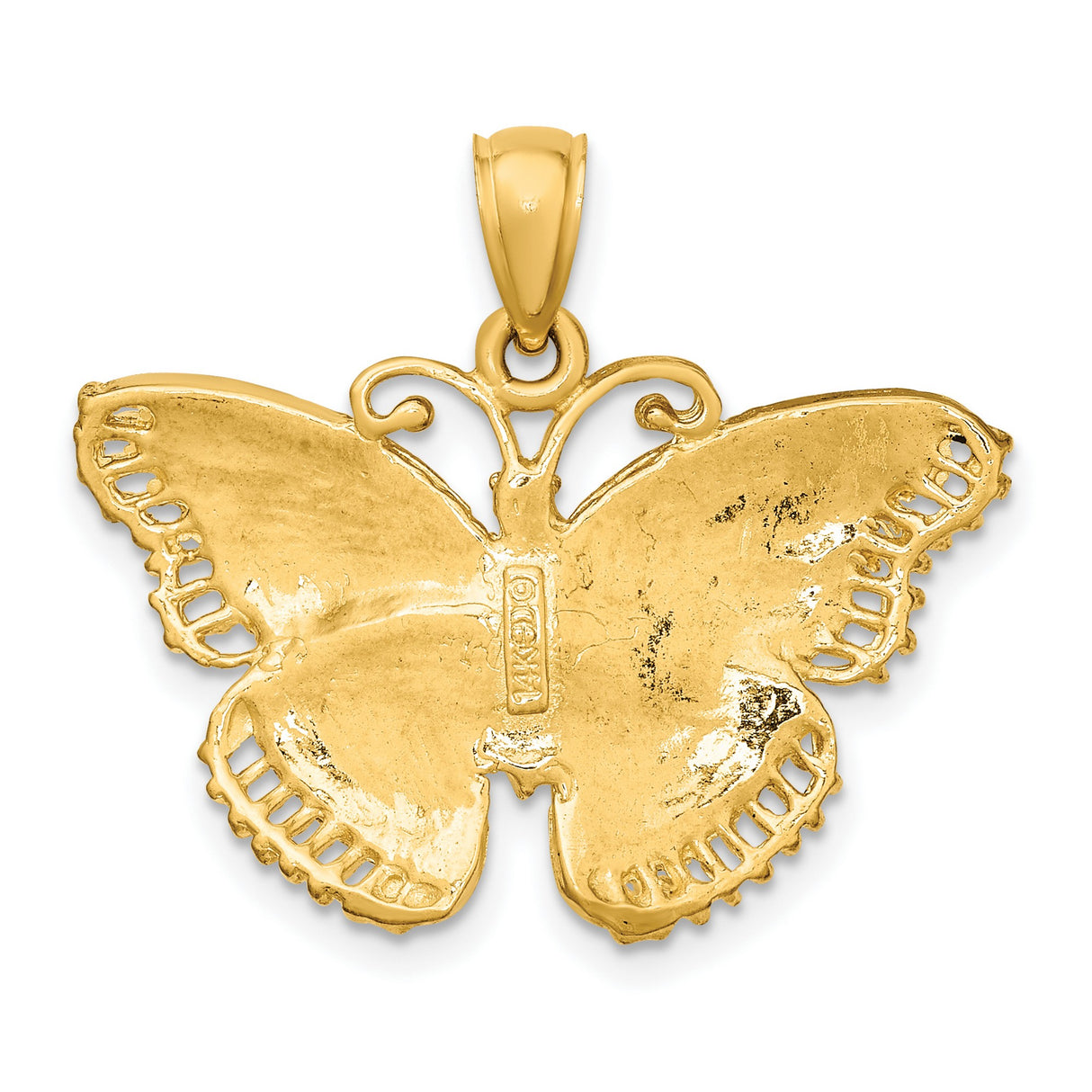 14k Yellow Gold Butterfly Pendant with Textured Wings and Filigree Detail