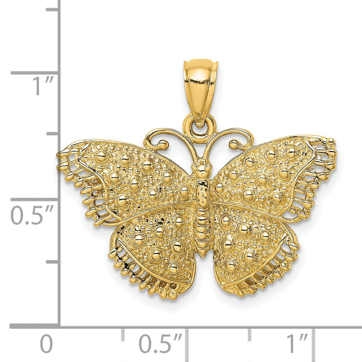 14k Yellow Gold Butterfly Pendant with Textured Wings and Filigree Detail