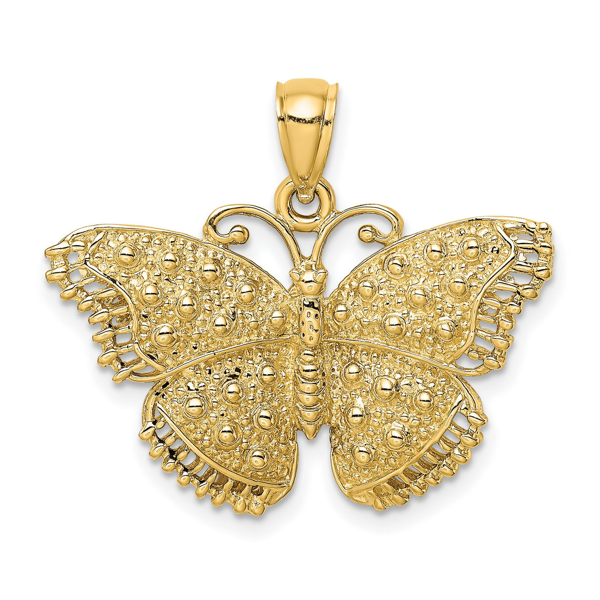 14k Yellow Gold Butterfly Pendant with Textured Wings and Filigree Detail