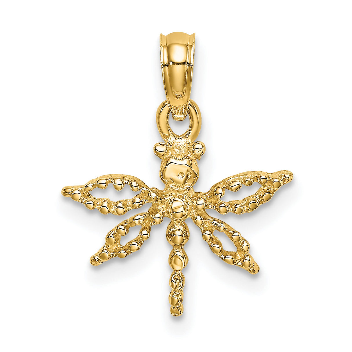 14k Yellow Gold Dragonfly Pendant with Openwork Wings and Detailed Body