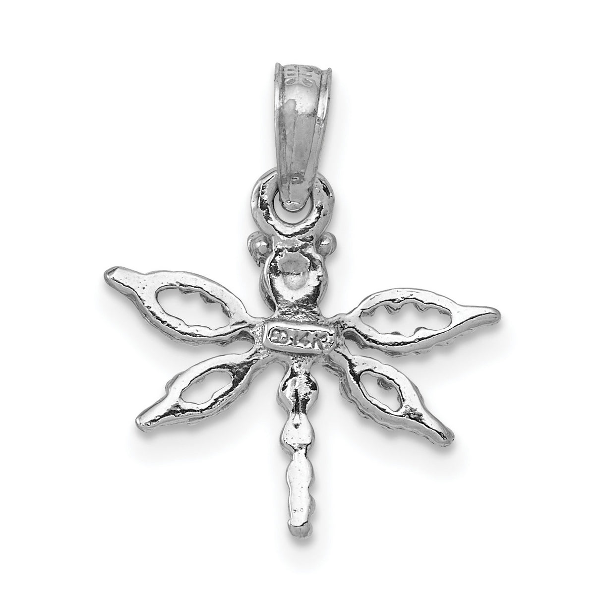 14k White Gold Dragonfly Pendant with Beaded Wing Detail, Nature-Inspired Minimalist Charm