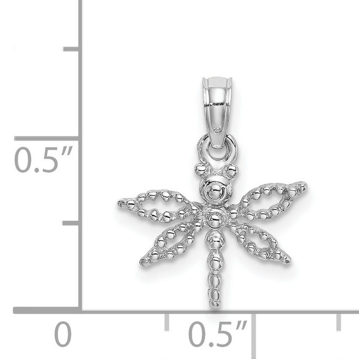 14k White Gold Dragonfly Pendant with Beaded Wing Detail, Nature-Inspired Minimalist Charm