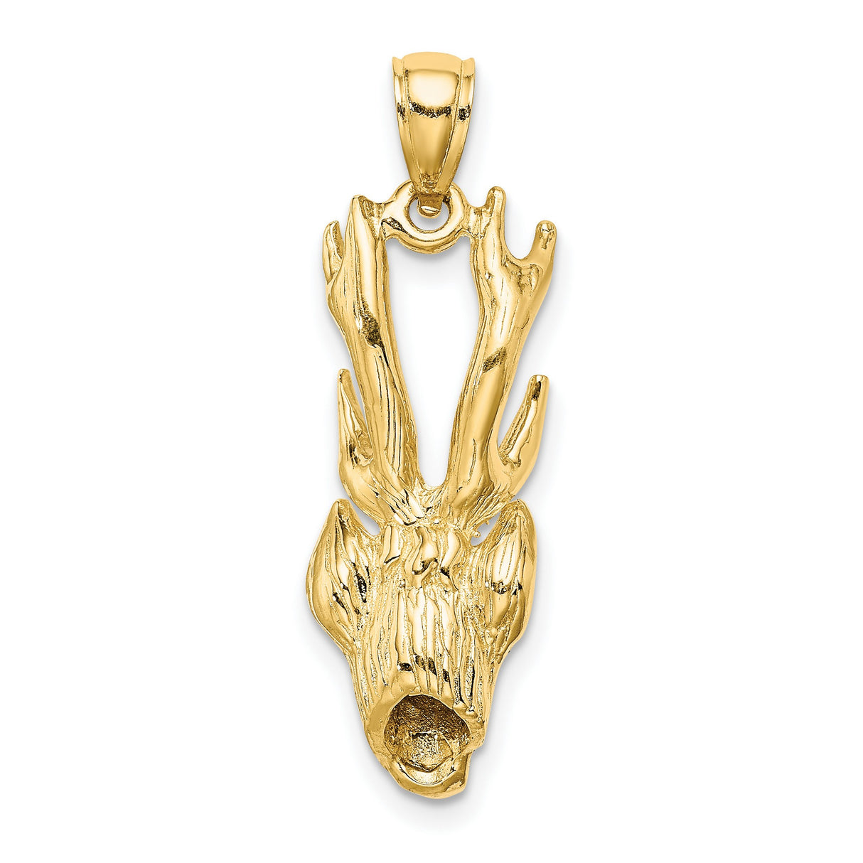 14k Yellow Gold Deer Head Pendant with Detailed Antlers, Hunting Wildlife Charm for Men