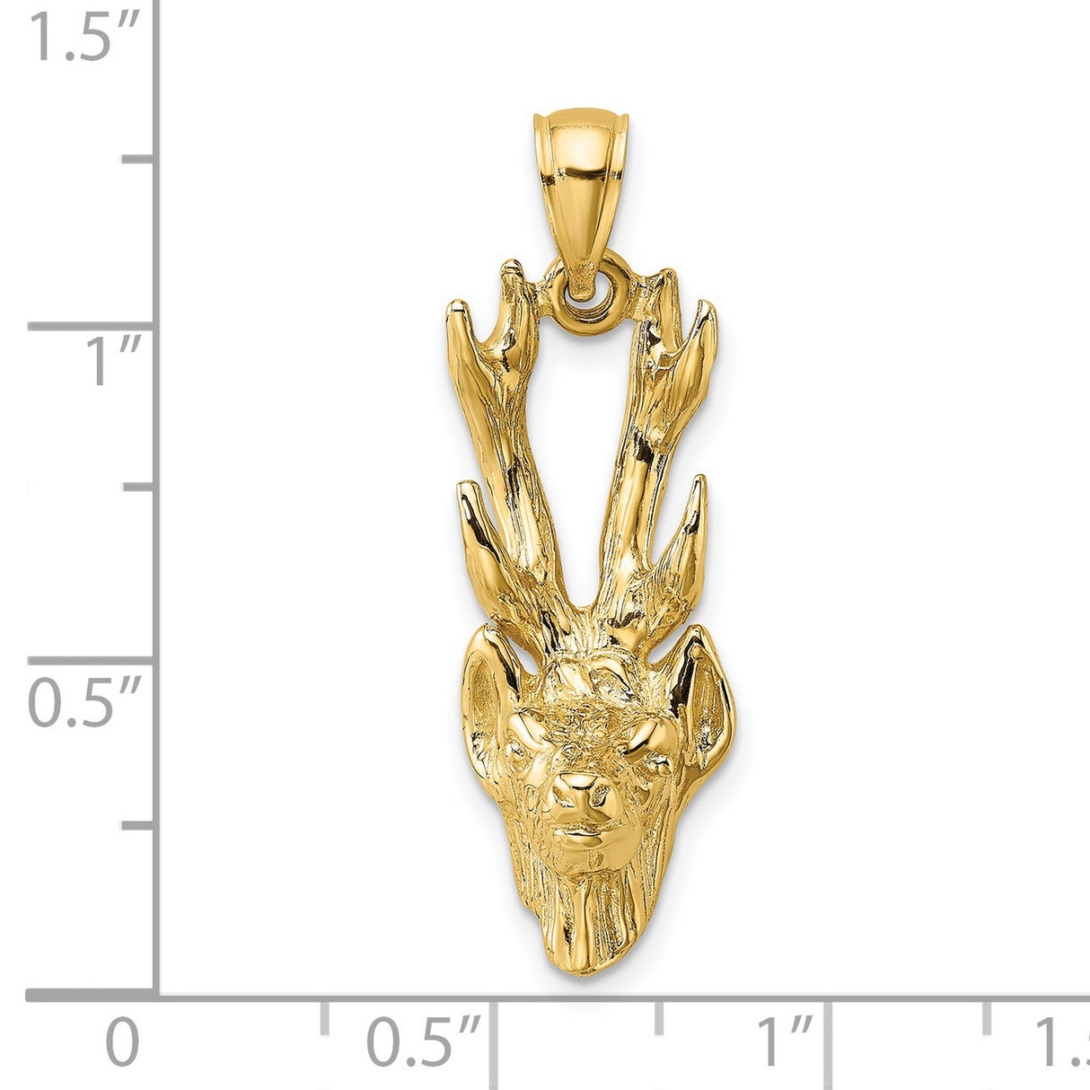 14k Yellow Gold Deer Head Pendant with Detailed Antlers, Hunting Wildlife Charm for Men
