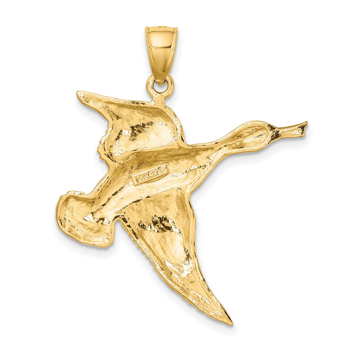 14k Yellow Gold Flying Duck Pendant, Detailed Wildlife Bird Charm, Hunter Style Jewelry