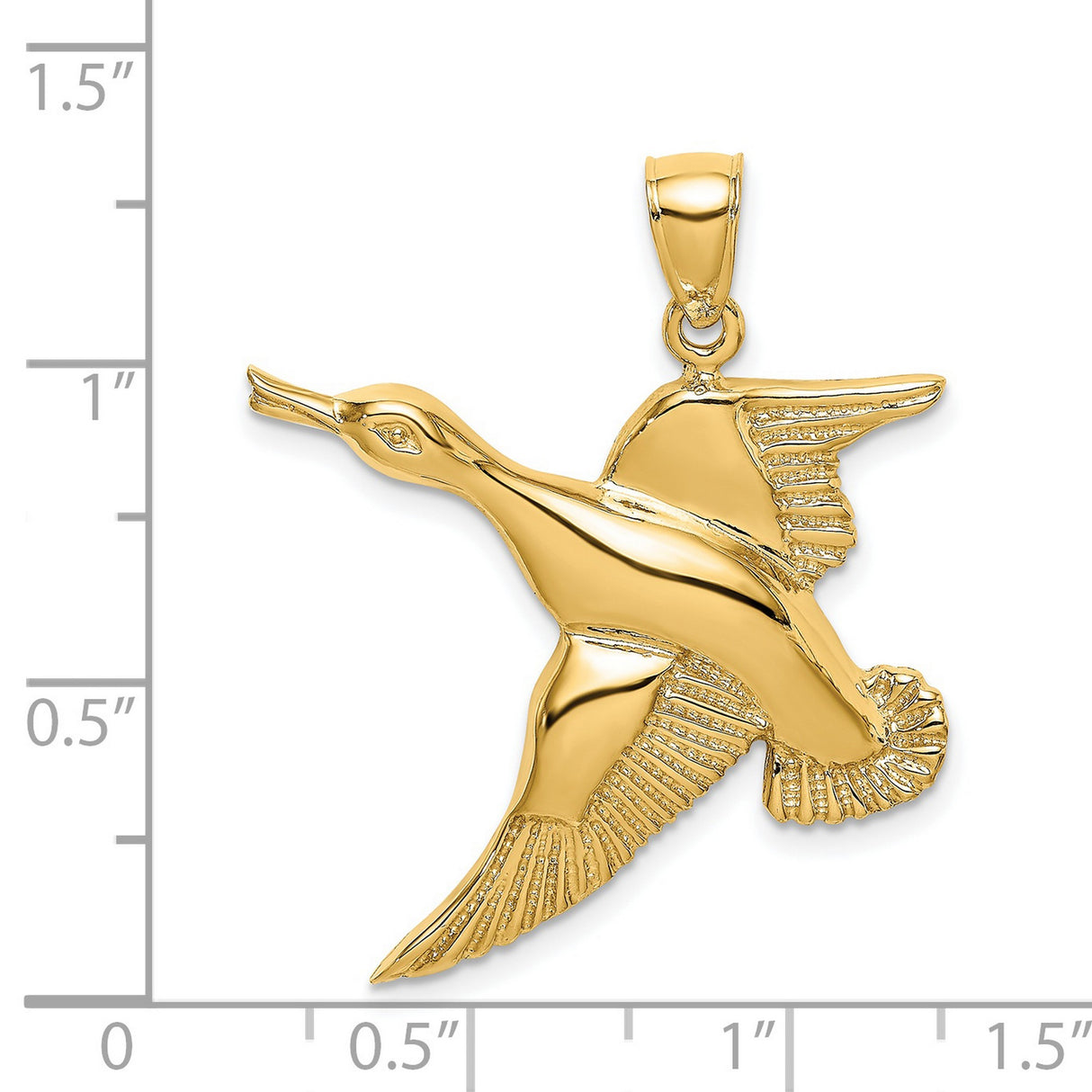 14k Yellow Gold Flying Duck Pendant, Detailed Wildlife Bird Charm, Hunter Style Jewelry