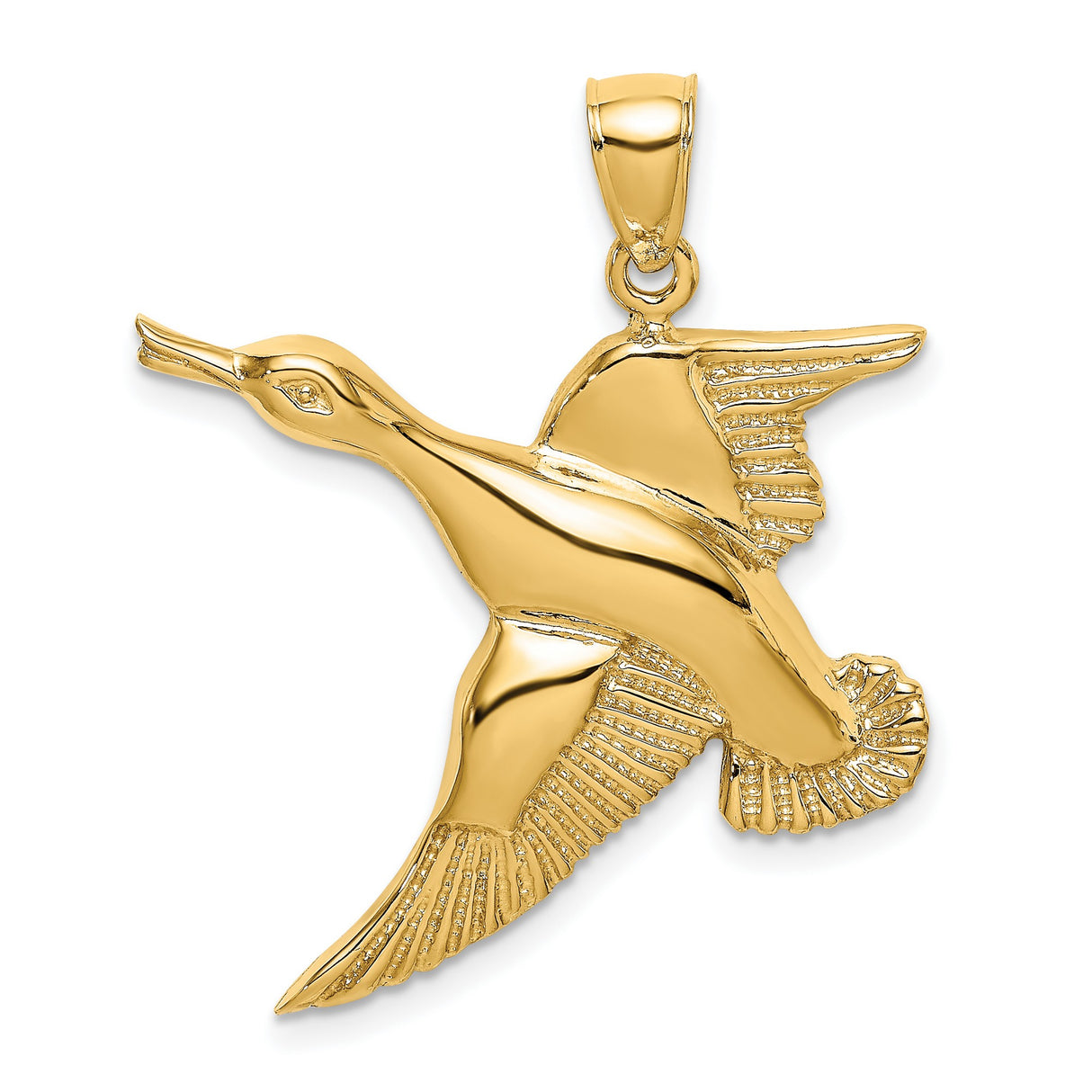 14k Yellow Gold Flying Duck Pendant, Detailed Wildlife Bird Charm, Hunter Style Jewelry