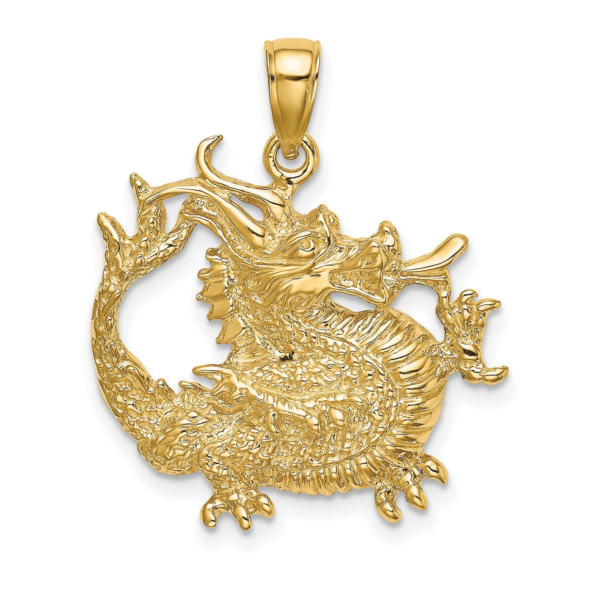 14k Yellow Gold Dragon Pendant, Chinese Mythical Creature Symbol, Unisex Jewelry