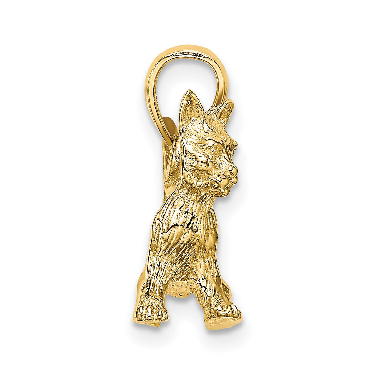 14k Yellow Gold Cat Pendant, Longhair Feline Charm, Animal Jewelry for Women