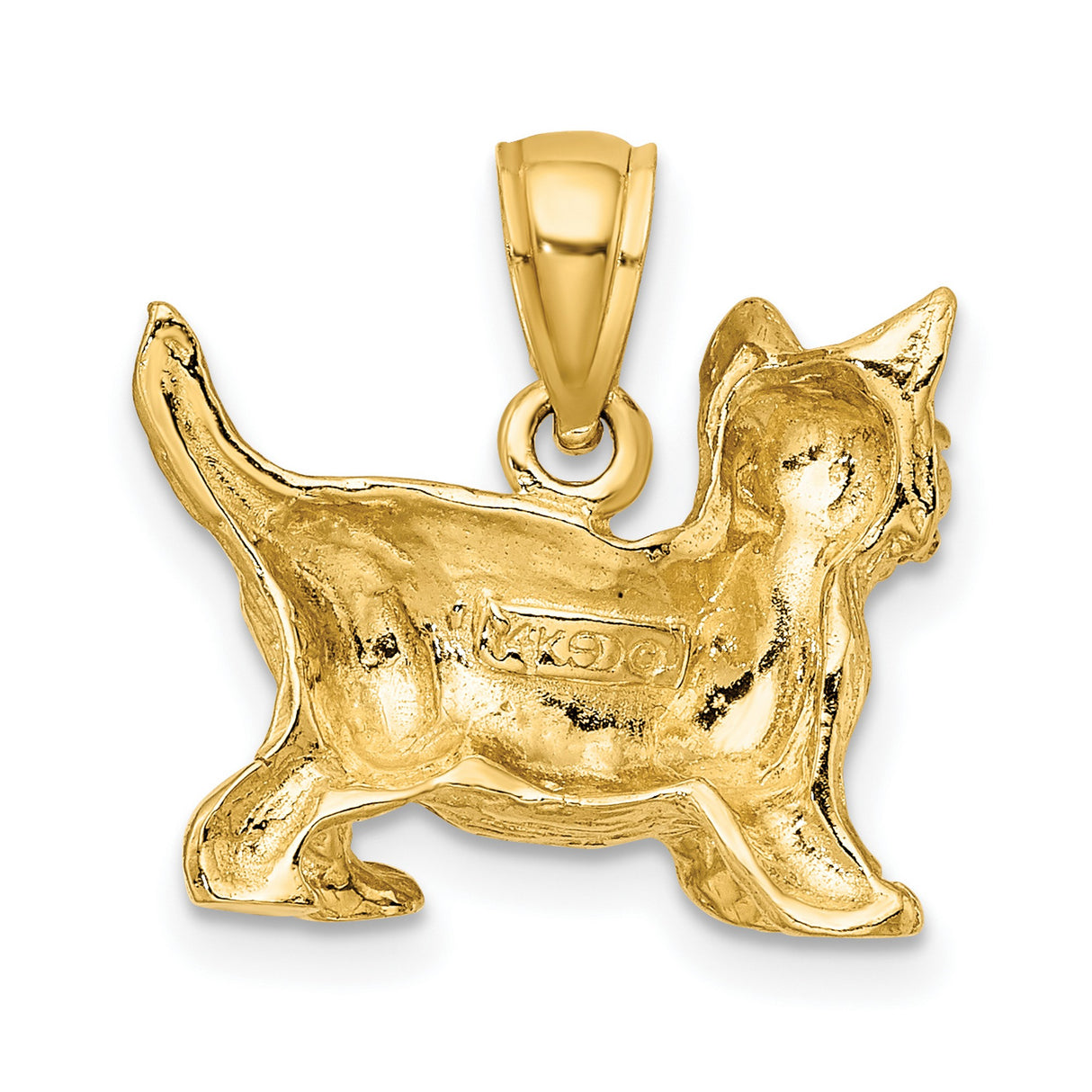 14k Yellow Gold Cat Pendant, Longhair Feline Charm, Animal Jewelry for Women