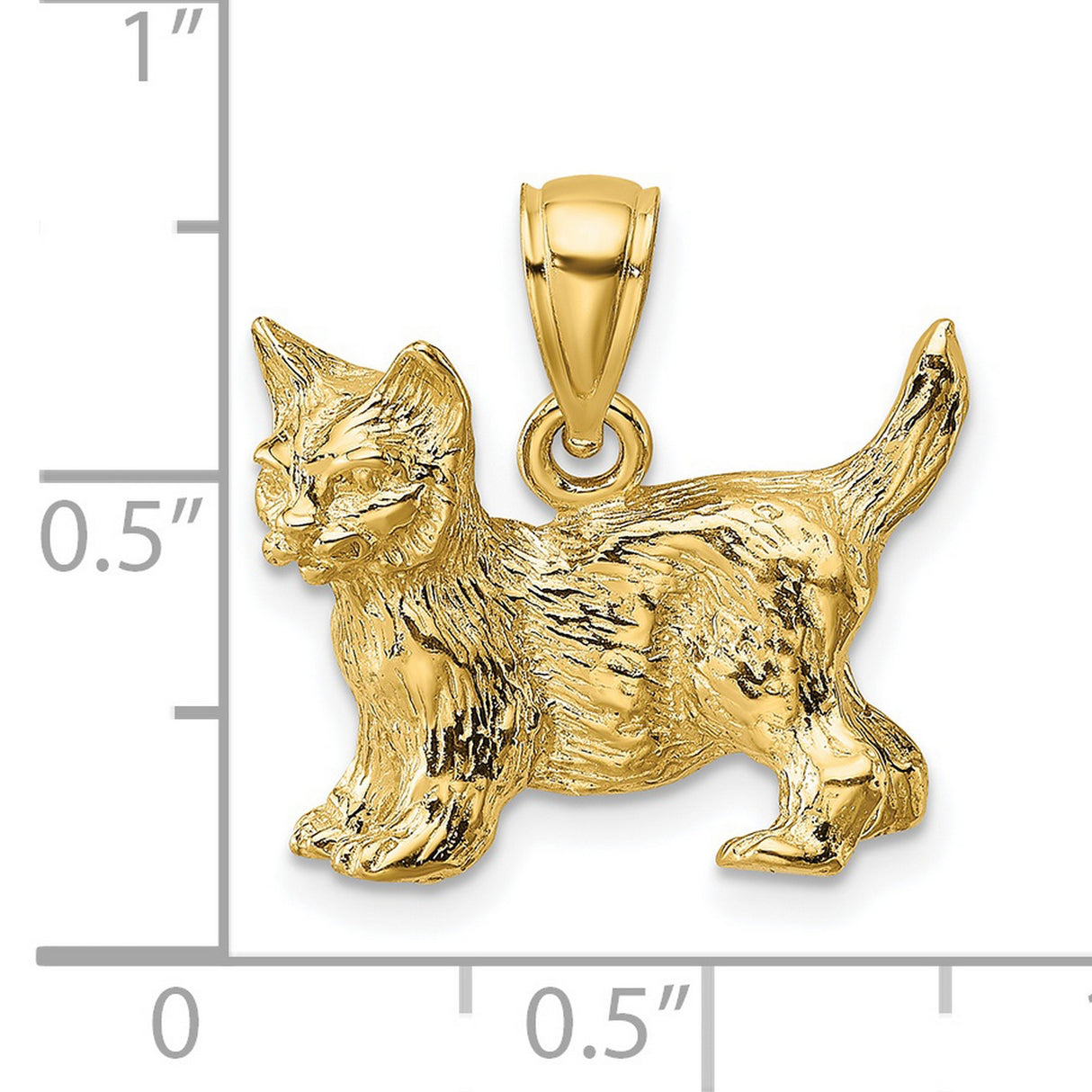 14k Yellow Gold Cat Pendant, Longhair Feline Charm, Animal Jewelry for Women
