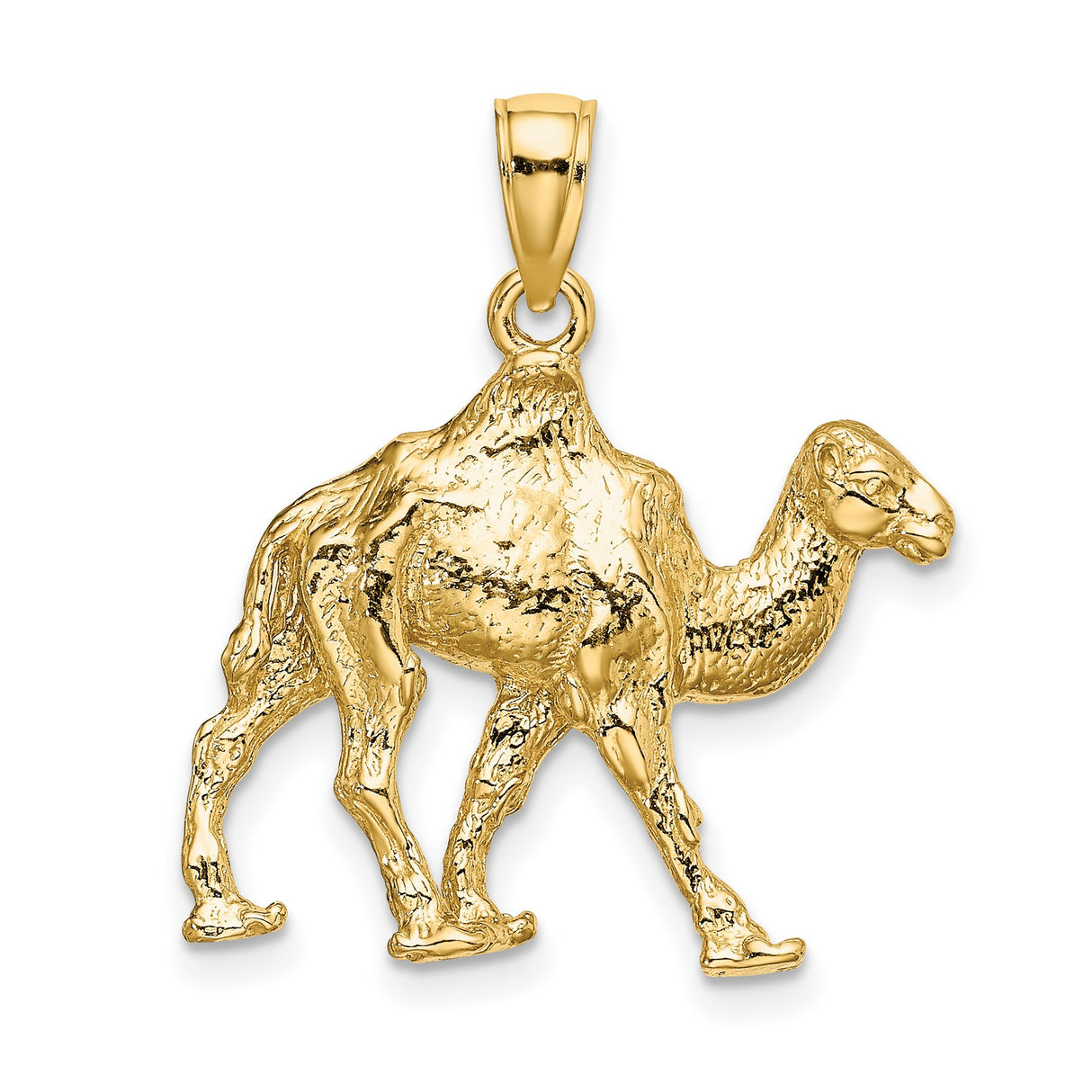 14k Yellow Gold Camel Pendant, Detailed Walking Desert Animal Charm, Unisex Symbol of Endurance