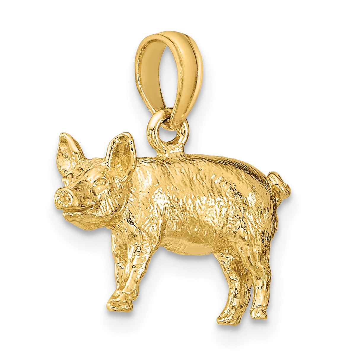14k Yellow Gold Pig Pendant, Detailed Hog Charm, Farm Animal Jewelry, Prosperity Symbol