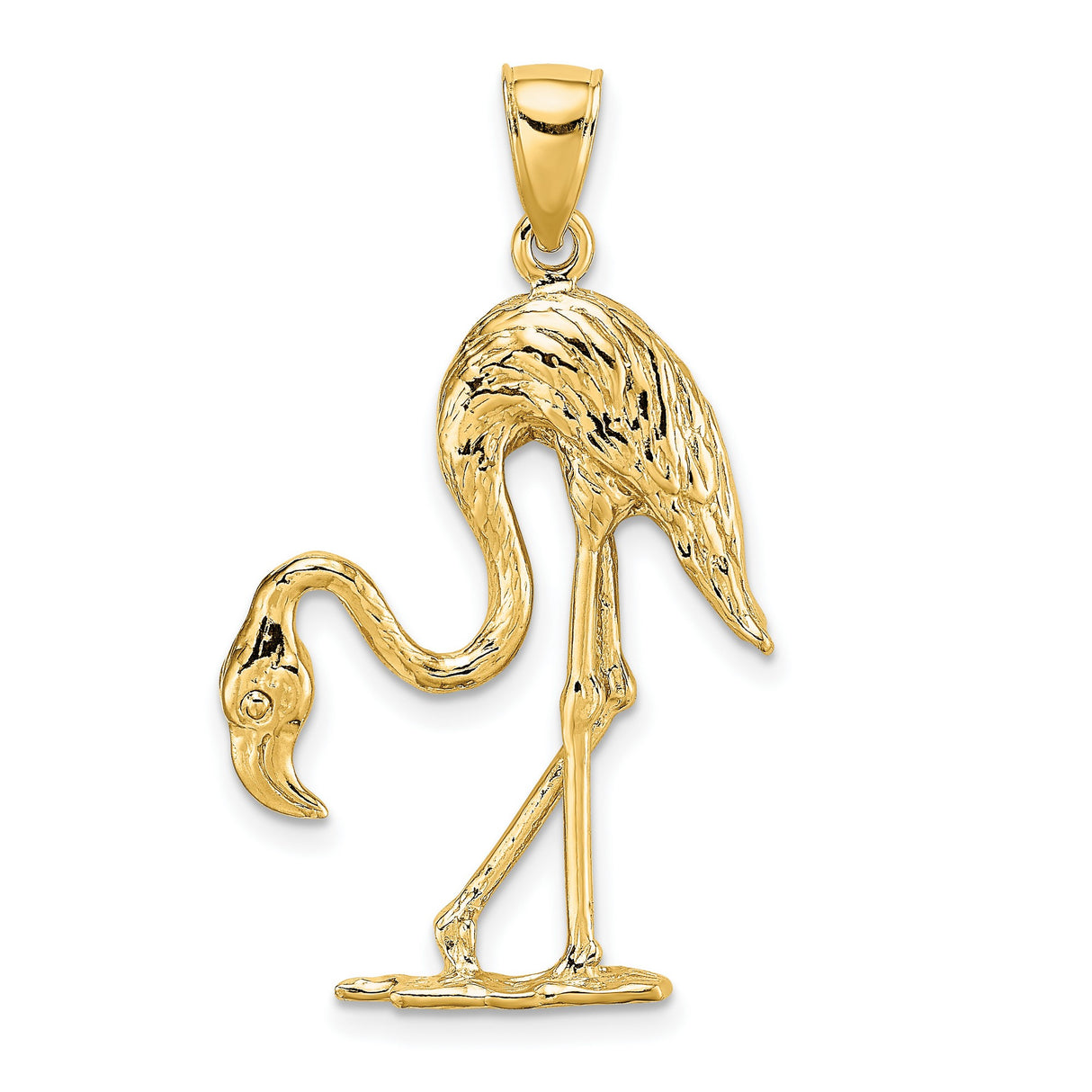 14k Yellow Gold Flamingo Pendant with Graceful Bird Design for Women