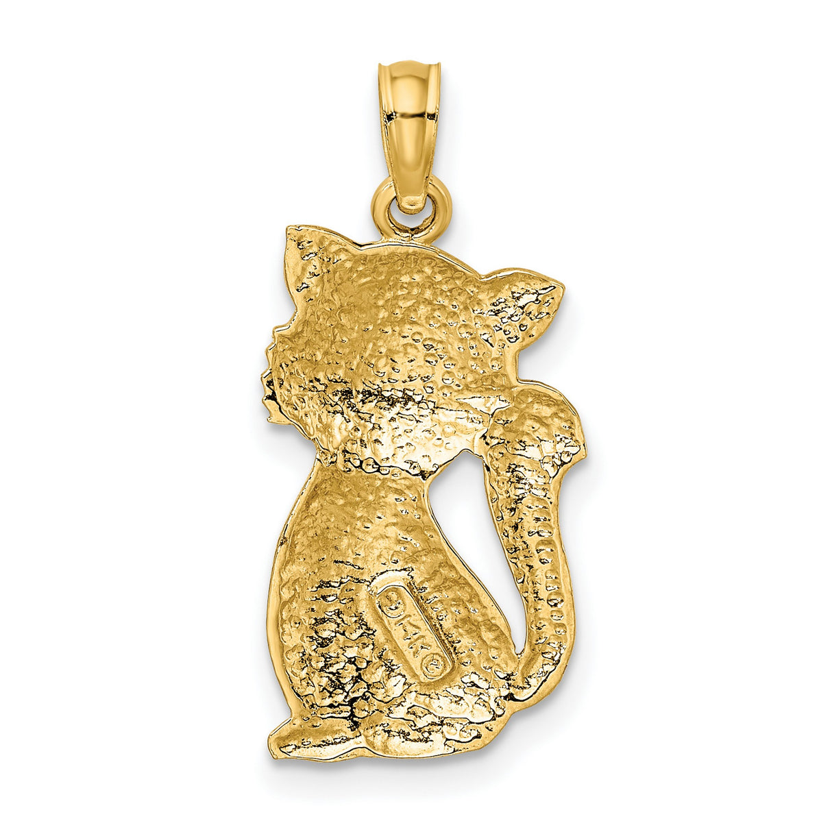 14k Yellow Gold Cat Pendant with Textured Feline Design for Women