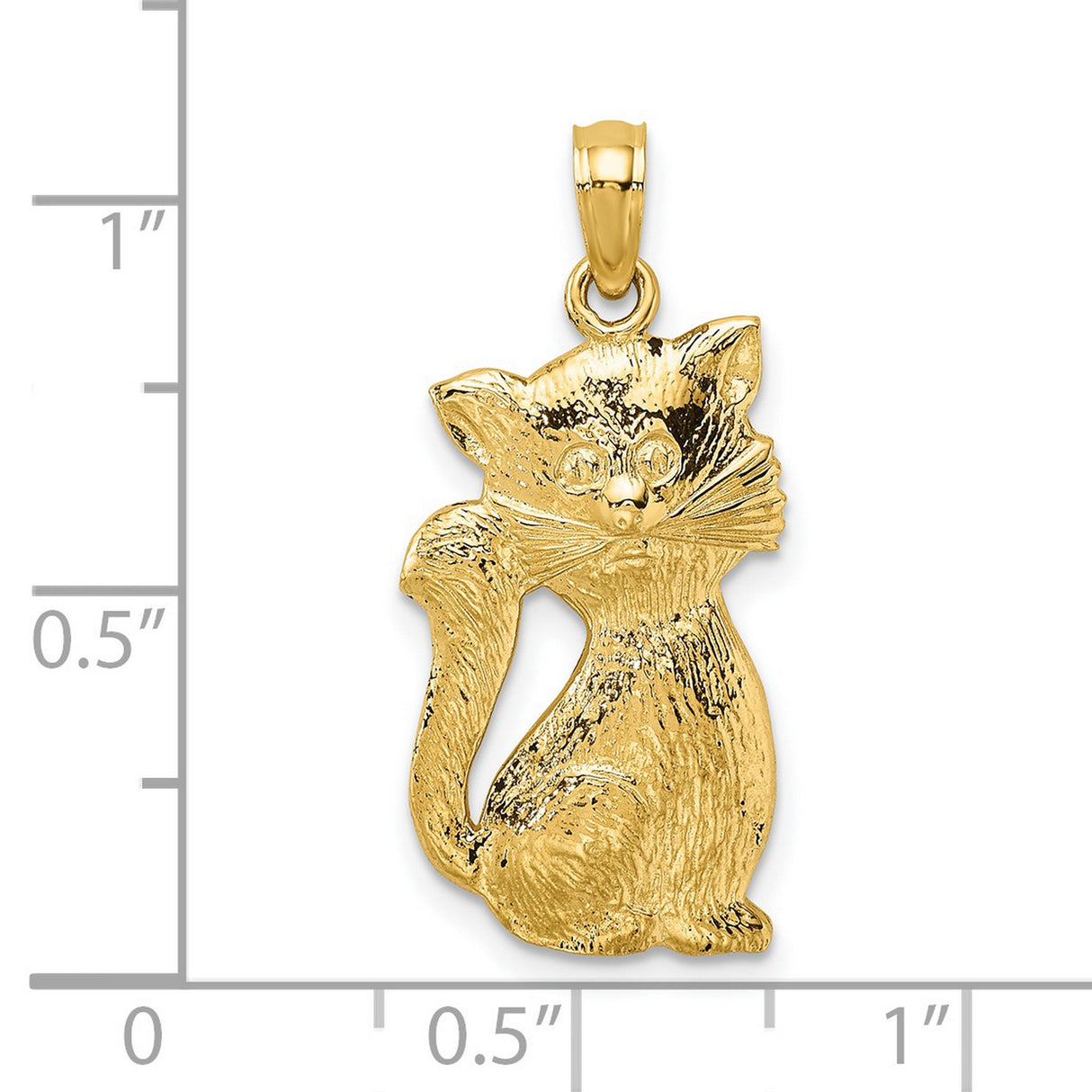 14k Yellow Gold Cat Pendant with Textured Feline Design for Women