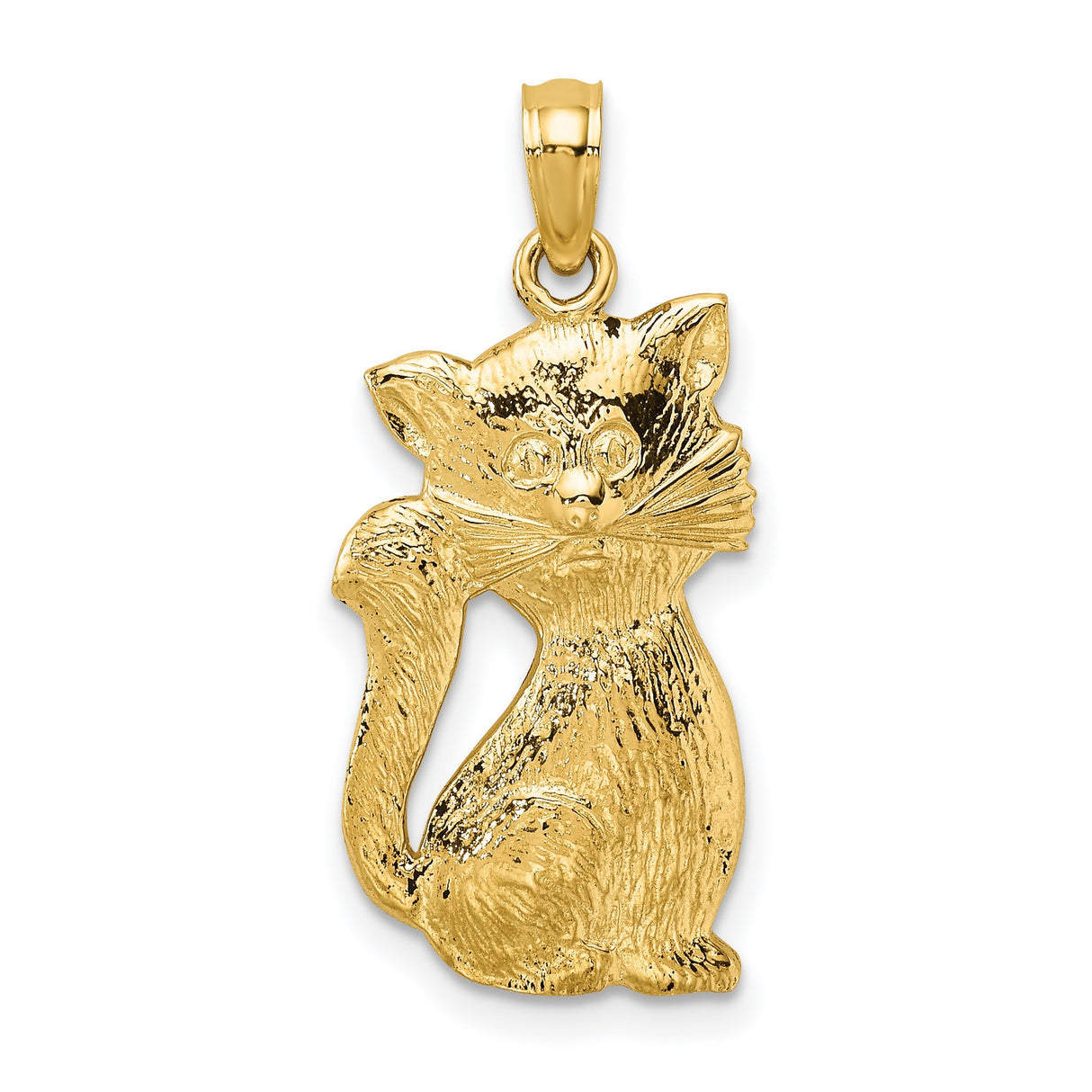 14k Yellow Gold Cat Pendant with Textured Feline Design for Women