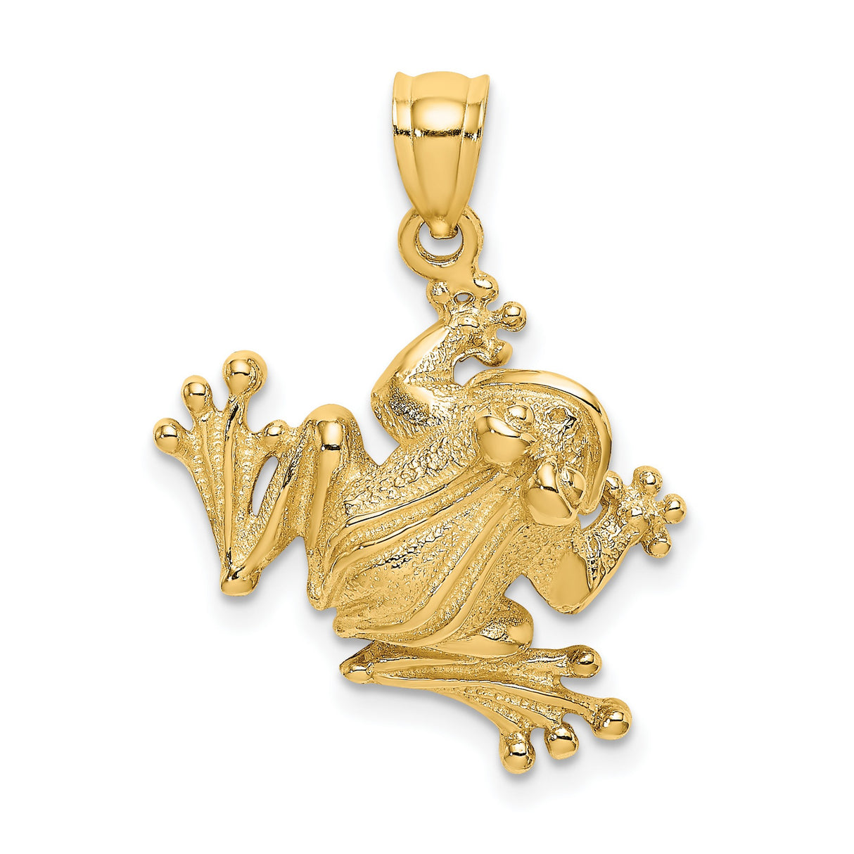 14k Yellow Gold Frog Pendant with Tree Frog Design, Textured and Polished Finish, Unisex Charm