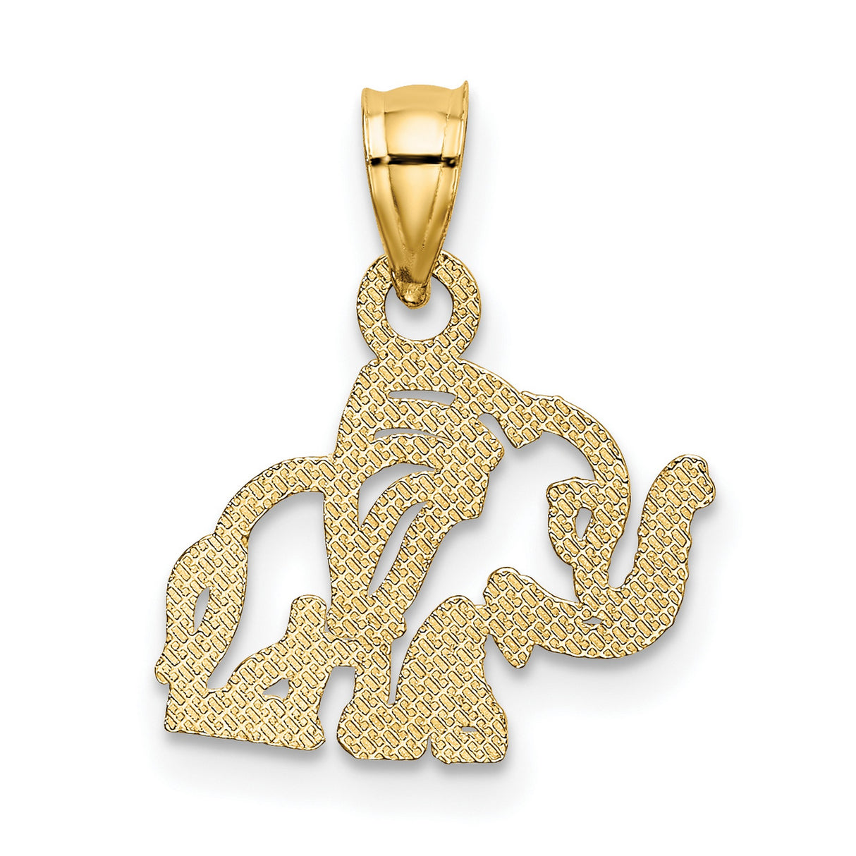 14k Yellow Gold Elephant Pendant with Textured Cutout Design, Symbolic Animal Charm Jewelry
