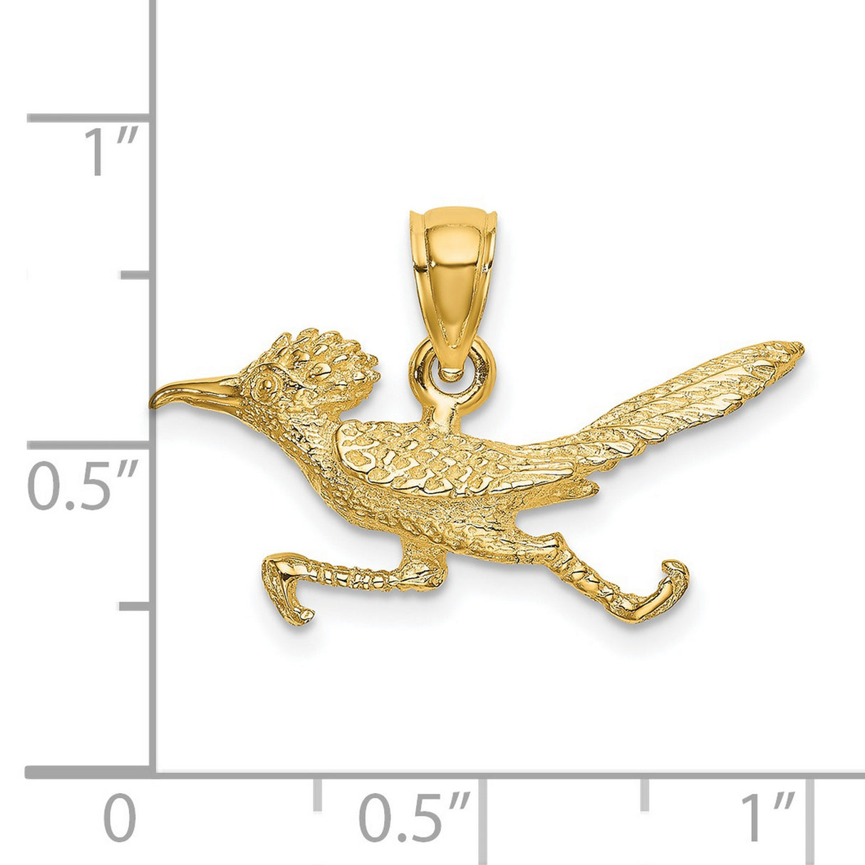 14k Yellow Gold Roadrunner Pendant, Textured Desert Bird Design for Women or Unisex