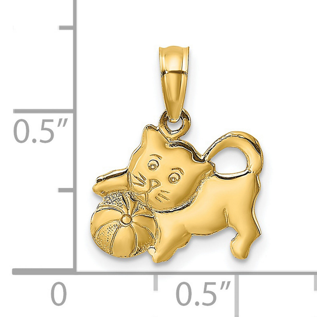 14k Yellow Gold Cat Pendant, Playful Kitten with Ball Design, Solid Gold Animal Charm for Women
