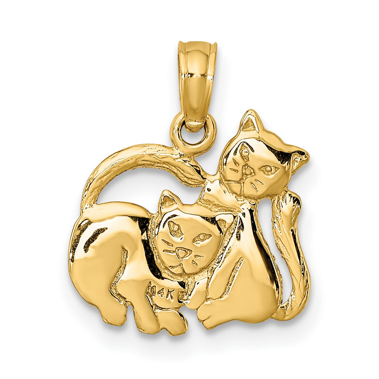 14k Yellow Gold Cat Pendant with Intertwined Cats, Dainty Pet Jewelry for Women