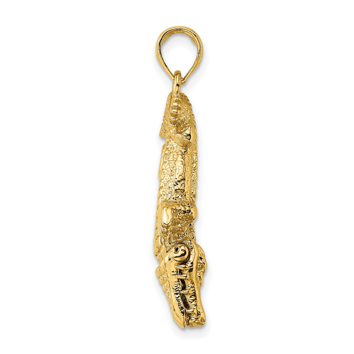 14k Yellow Gold Crocodile Pendant, Detailed Alligator Charm with Jungle Reptile Design